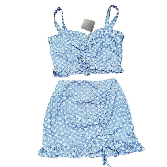 Le Lis Denim Eyelet Two Piece Outfit Sz S, NWT - Picture 2 of 13